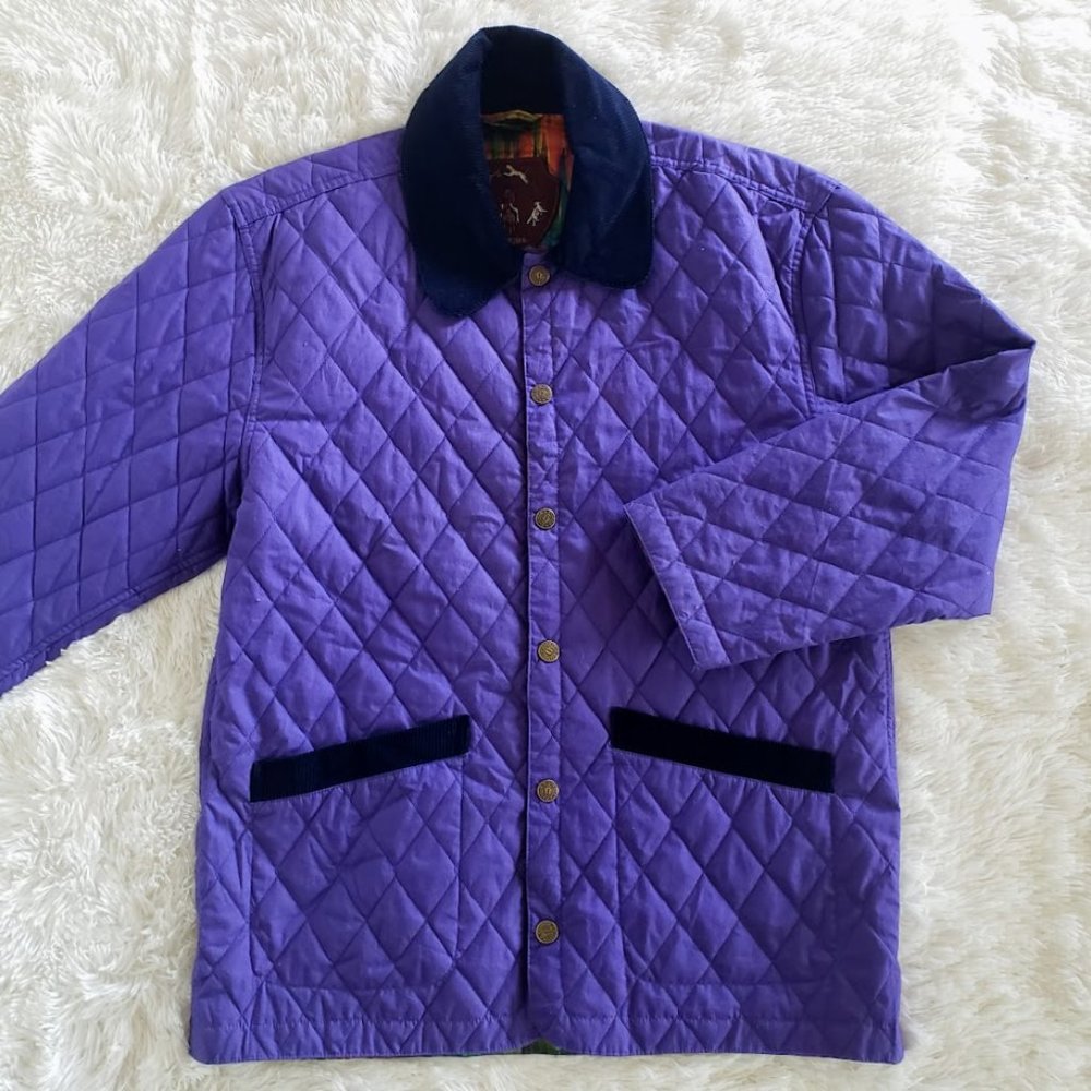 SOLD FoxRun Womens Jacket Small Purple Quilted Corduroy Collar Snap Front Pocket
